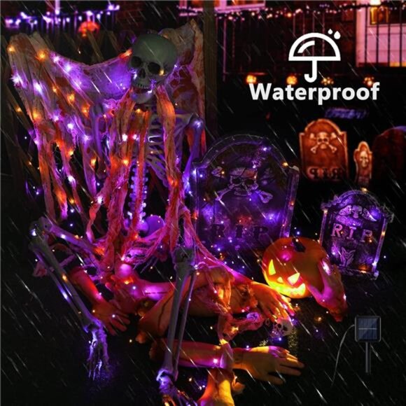 Orange & Purple Halloween Lights, 2 Pack Total 78FT 240 LED Solar Halloween - Picture 3 of 7